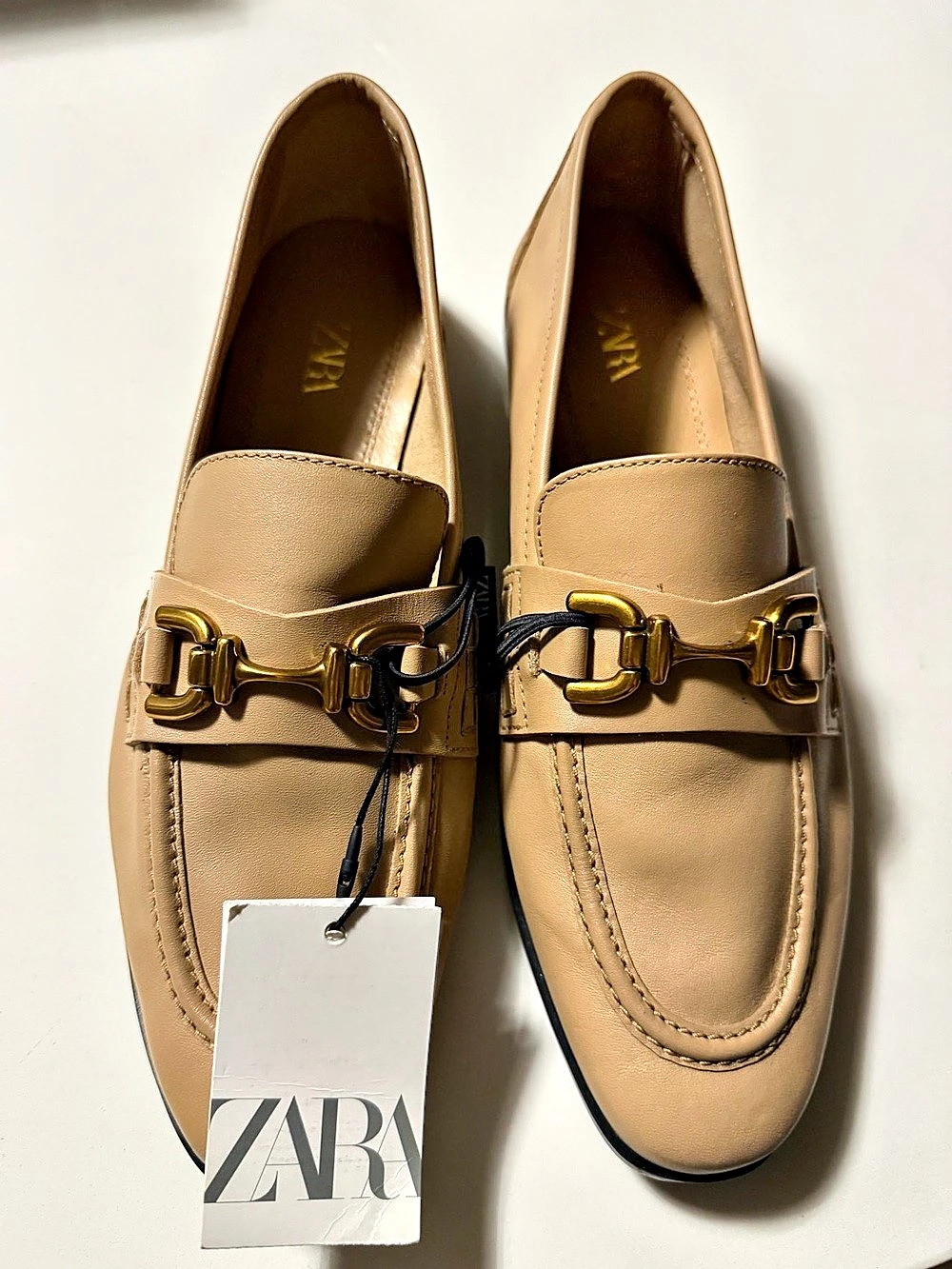 Zara Leather Princetown Loafers with Buckle Detail Brown/Tan US 8.5/9 Size 39/40